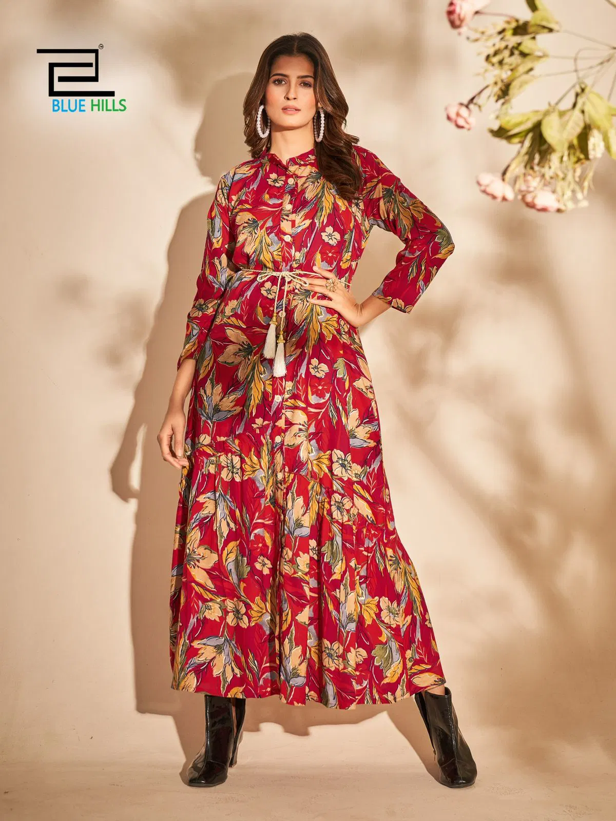 Sajni By Blue Hills Rayon Printed Party Wear Long Kurtis Wholesale Market In Surat